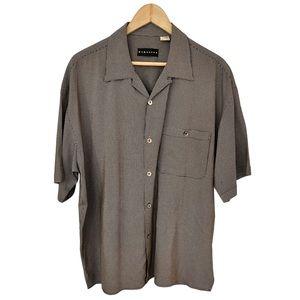 Button Down Short Sleeve Black & Tan Camp Shirt Mens Large